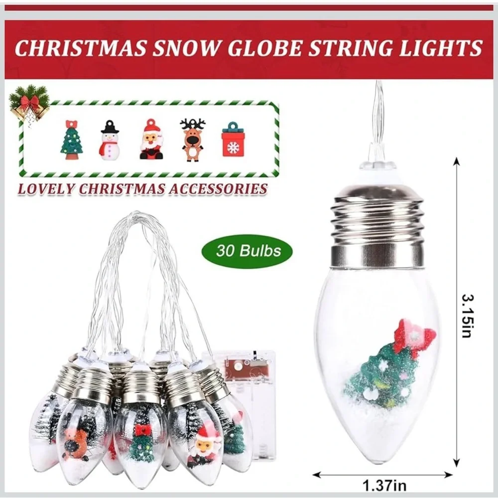 New 16.6Ft Christmas Lights for Indoor Room Decorations 30 LED Snow Globe Bulbs